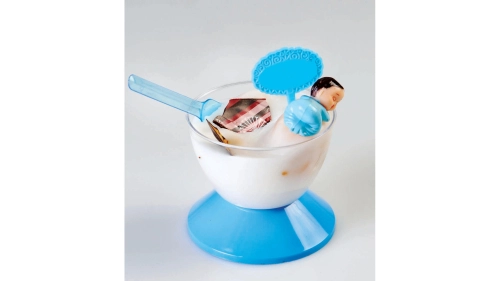 Rounded bowl transparent 130cc No 1  with cap in blue color