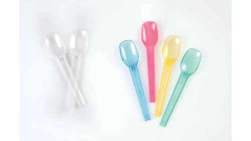 Scoop spoons for ice-cream (small size, in bulk) in transparent, pink, light blue & other colors